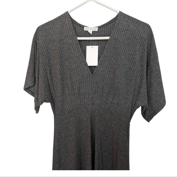 Socialite Babydoll Boho Dress Deep V Neck Short Sleeve Ribbed Womens Size XS NWT - Picture 3 of 5
